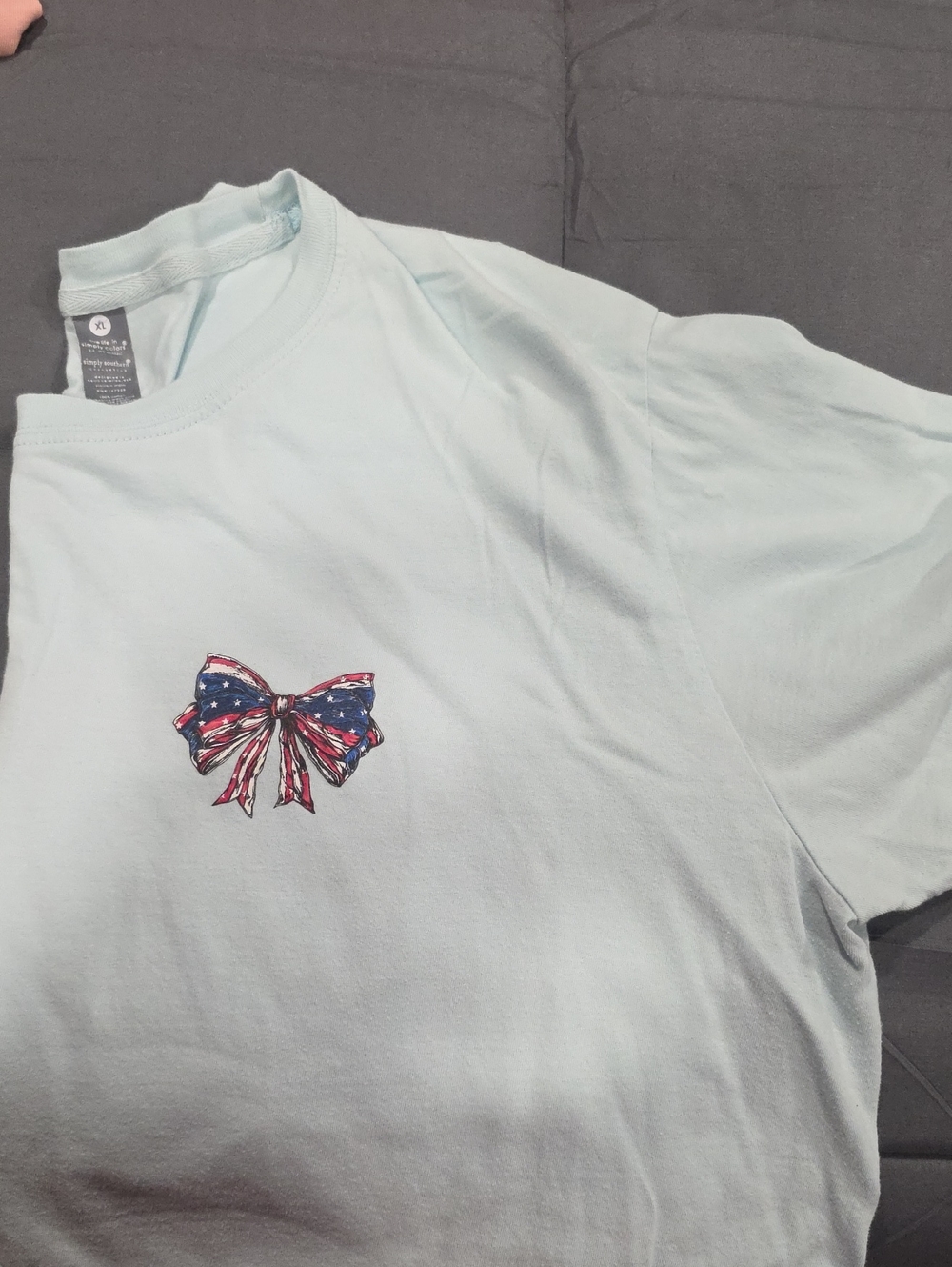 Light Blue Women Tee with Patriotic Bow Graphic